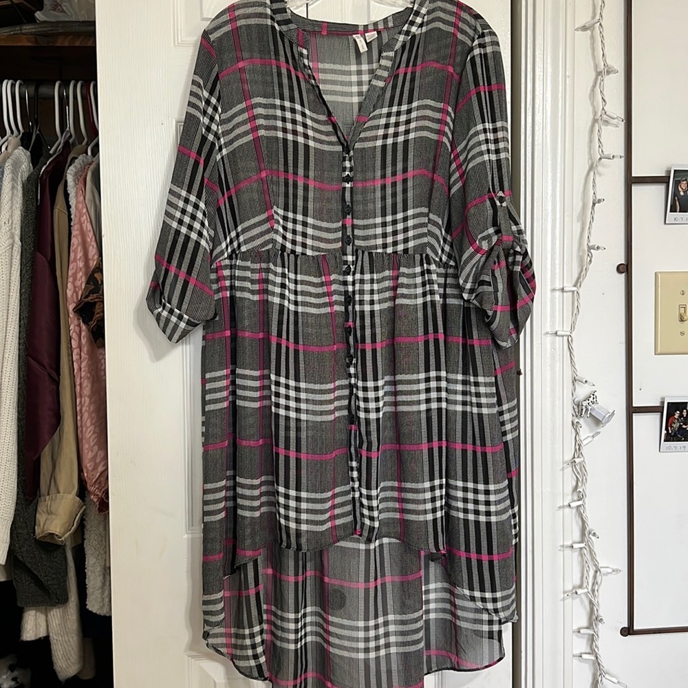 Cato Women’s Hi Low Plaid Top Button Down Blouse 18/20W